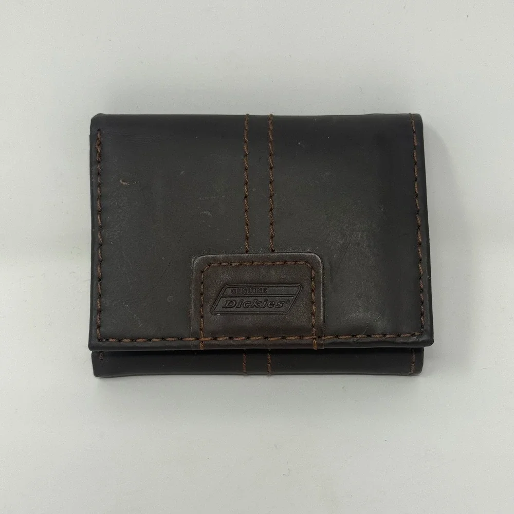 Genuine Dickies Mens Trifold Wallet Brown Leather RFID‎ Blocking Zipper Pocket